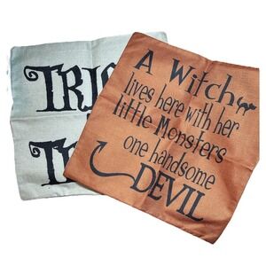 Set of 2 Halloween Throw Pillow Covers 17.5" Zippered Holiday Decor Orange Cream